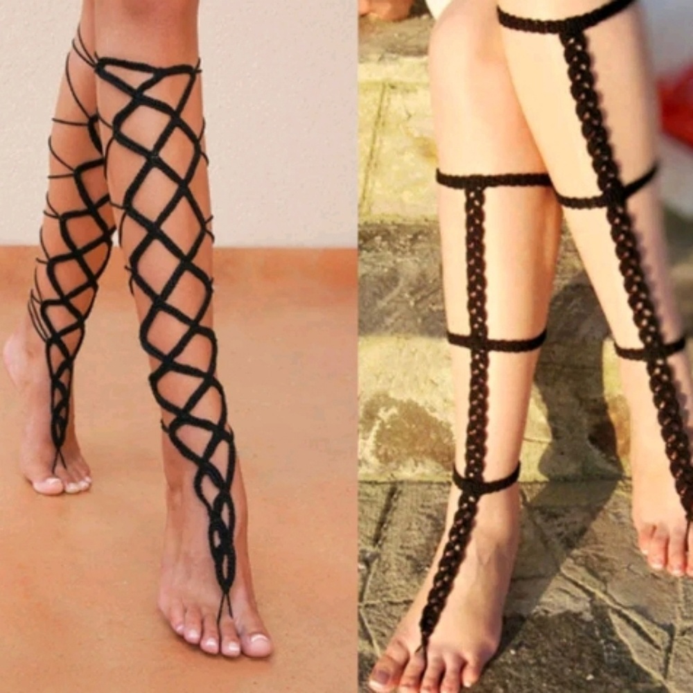 Black crochet barefoot underknee length